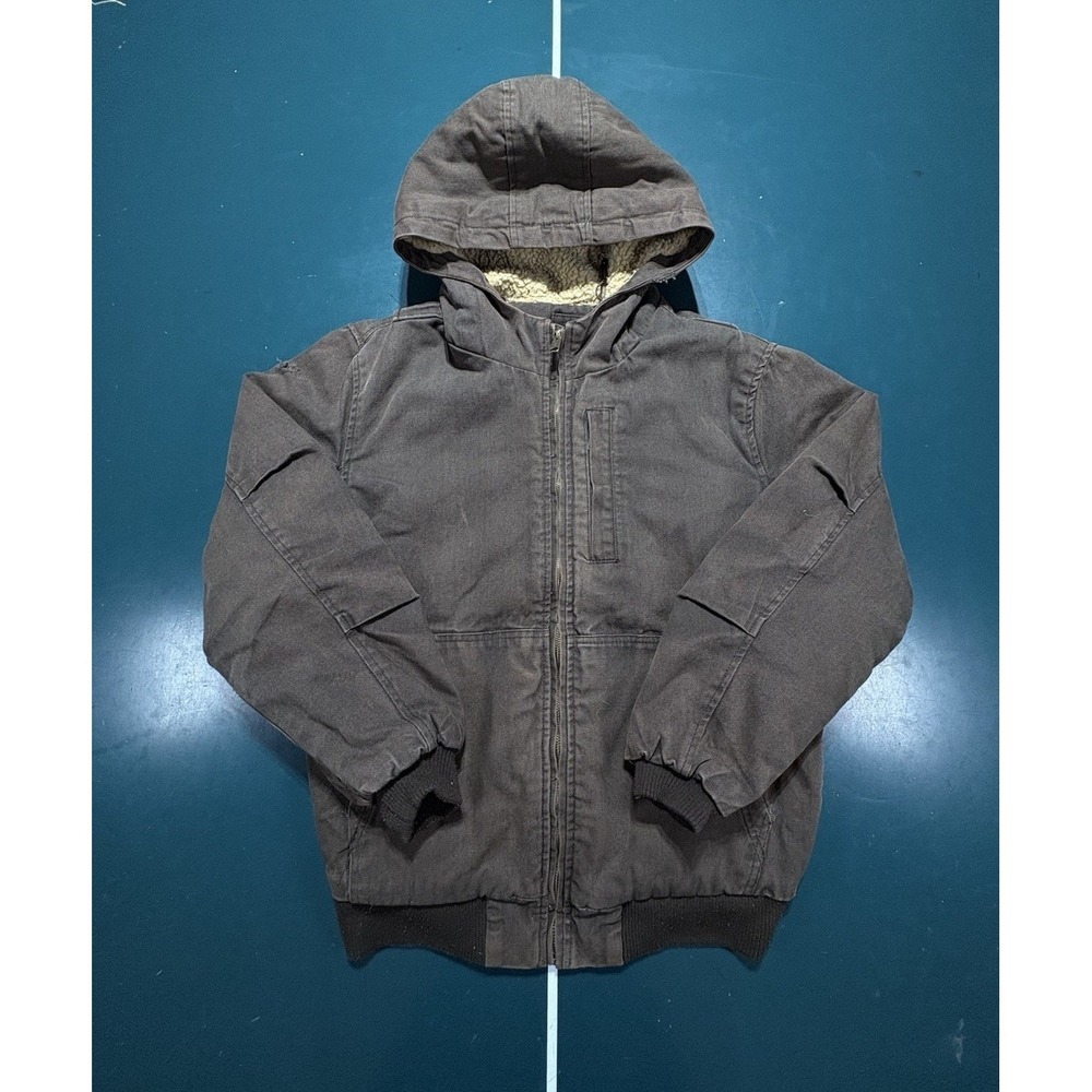 Lee Workwear Hooded Canvas Jacket Sherpa Lined Men's Medium Brown Faded